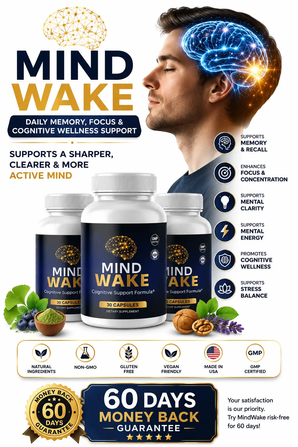 MindWake Daily Memory and Focus Support Supplement